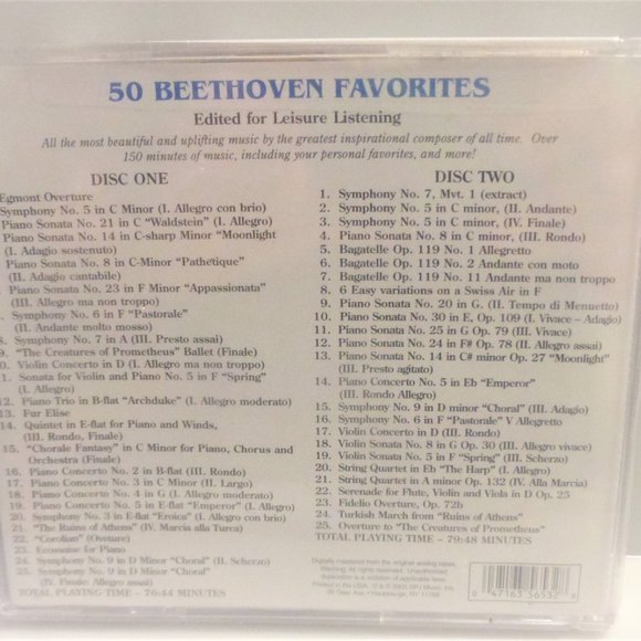 BK27 2005 BEETHOVEN Favorites 2 CD Set Classical Musical Opera Stage - Picture 2 of 4